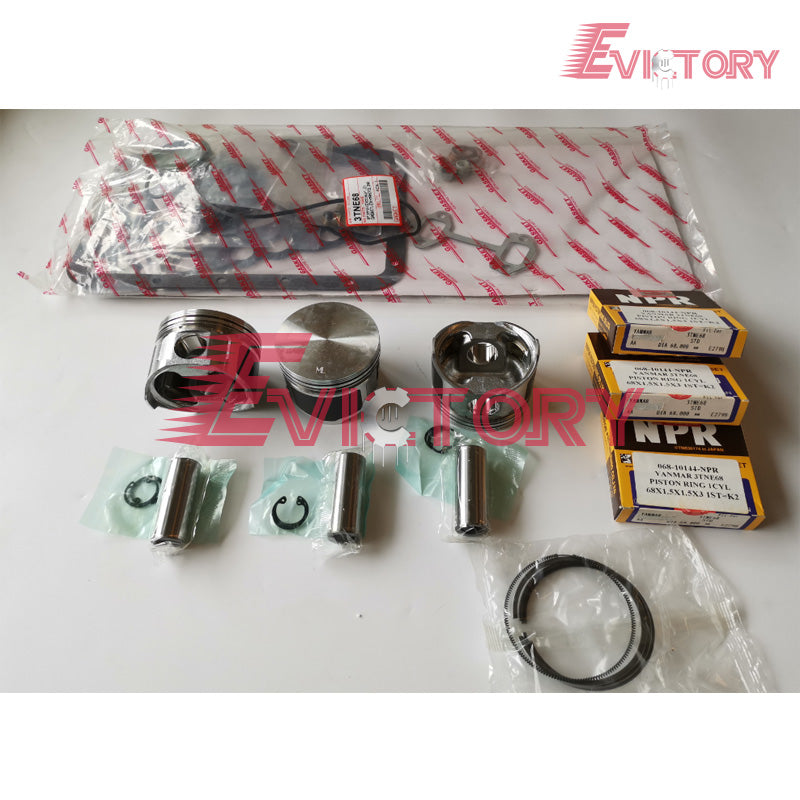 oversized 0.50mm engine overhaul kits for Yanmar 3TNE68 3TN68E 3D68E piston kits + ring + bearing + gaskets