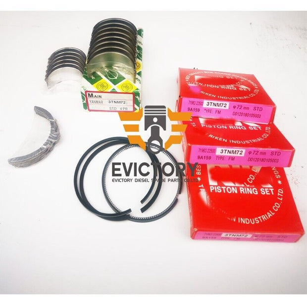 For Yanmar 3TNE72 3D72E 3TN72E rebuild kit piston + ring +main big small bearing