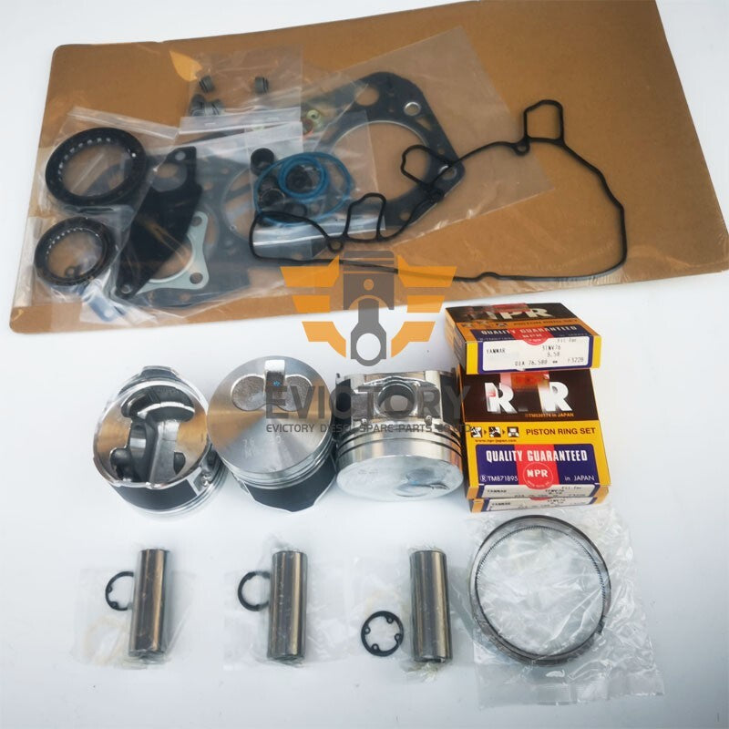 For Yanmar 3TNV76 rebuild kit overhaul gasket + ring + pistons excavator parts