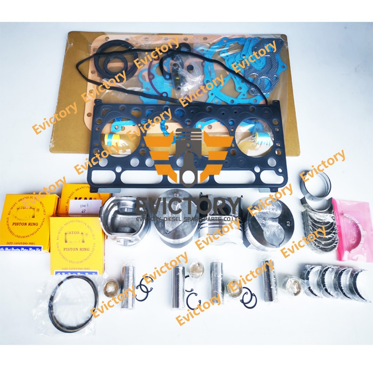 For KUBOTA V2003 V2003M rebuild kit piston gasket bearing + 8pc valves